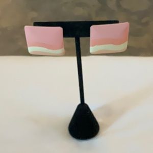 Painted Enamel Vintage Pink, White & Orange Earrings